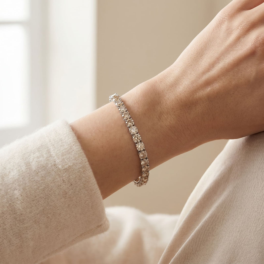 "Miami" Champagne Tennis Bracelet 2.0 silver on wrist