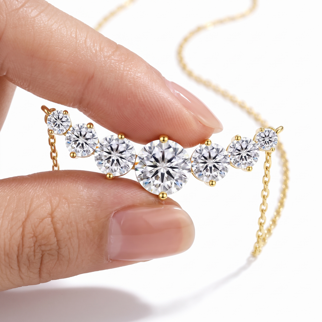 “Copenhagen” Moissanite 2.8ct Graduated Solitaire Necklace