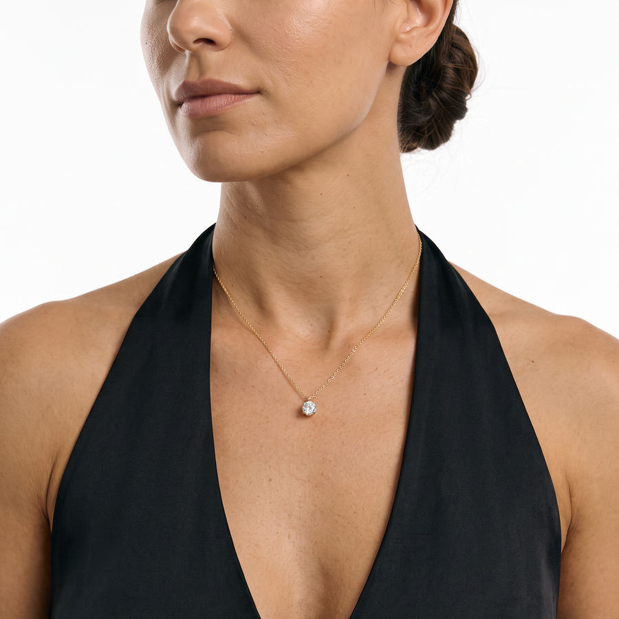 “Davos” Moissanite 1ct 4-Prong Solitaire Necklace — worn on the wrist