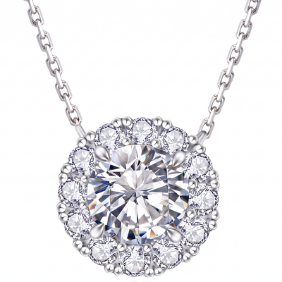 “Geneva” Moissanite 1ct Halo Solitaire Necklace