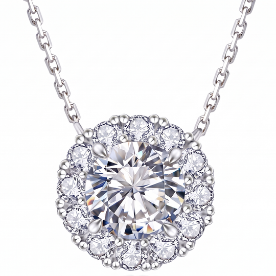 “Geneva” Moissanite 1ct Halo Solitaire Necklace
