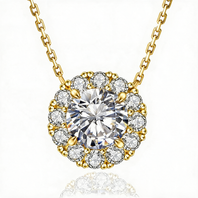 “Geneva” Moissanite 1ct Halo Solitaire Necklace