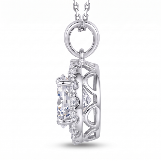“Geneva” Moissanite 1ct Halo Solitaire Necklace