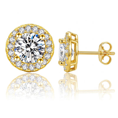 “Geneva” Moissanite 1ct Halo Solitaire Stud Earrings