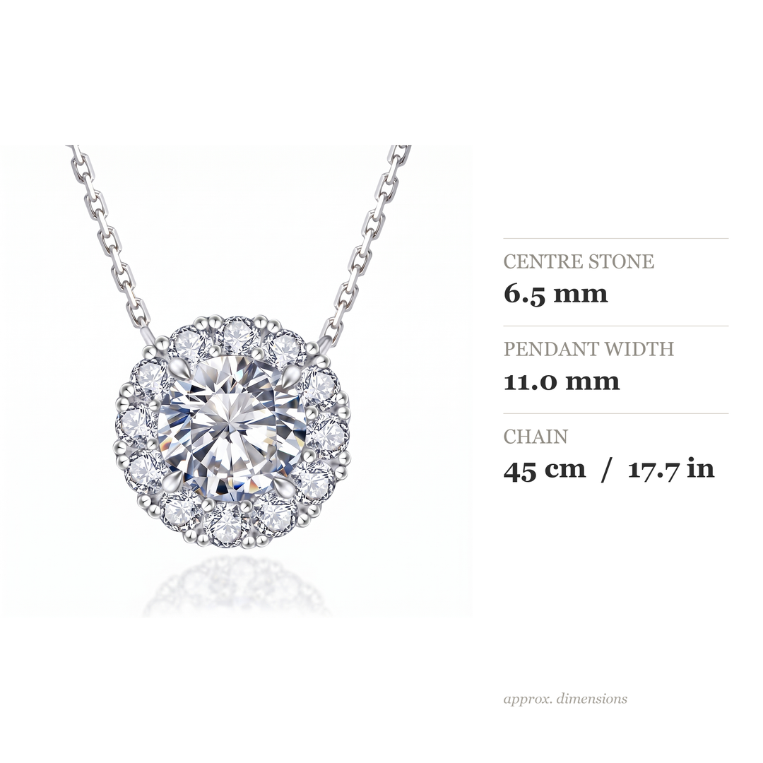 “Geneva” Moissanite 1ct Halo Solitaire Necklace