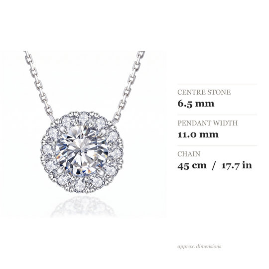 “Geneva” Moissanite 1ct Halo Solitaire Necklace