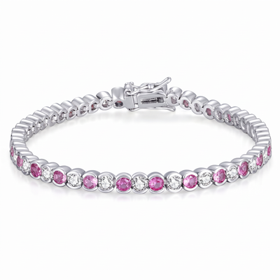 “Geneva” Pink Sapphire & Diamond Bezel Alternating Tennis Bracelet