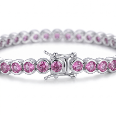 “Geneva” Pink Sapphire & Diamond Bezel Alternating Tennis Bracelet