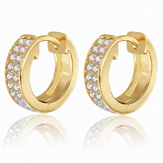 Granada Double-Row Pavé Huggies — Gold flatlay