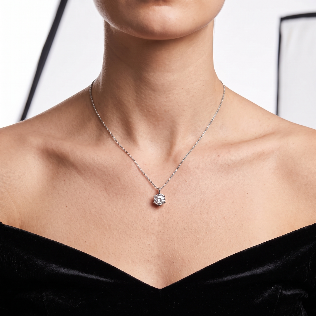 “Gstaad” Moissanite 2ct 6-Prong Solitaire Necklace
