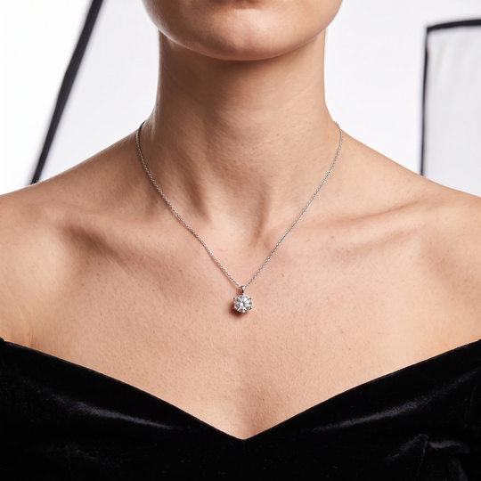 “Gstaad” Moissanite 2ct 6-Prong Solitaire Necklace