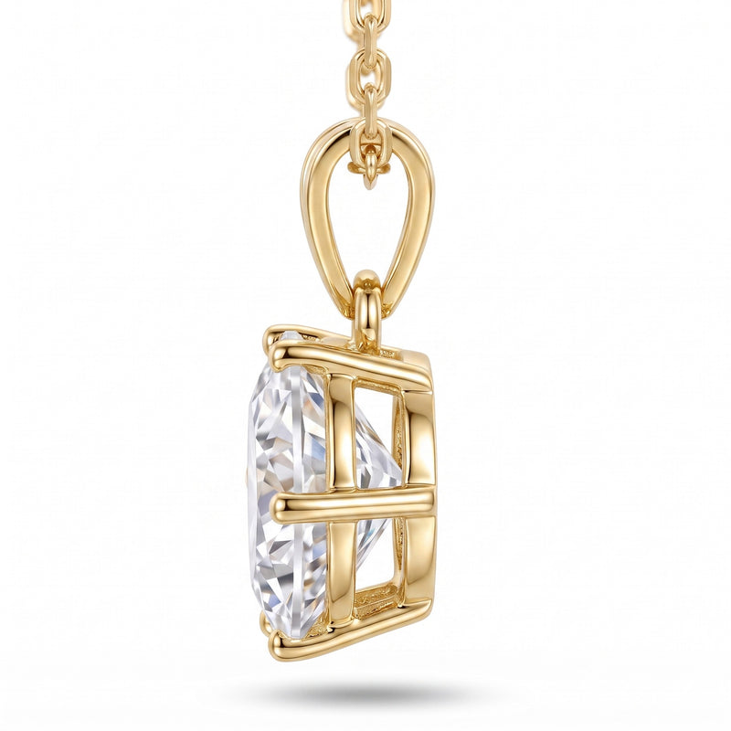 “Gstaad” Moissanite 2ct 6-Prong Solitaire Necklace — the setting seen from the side