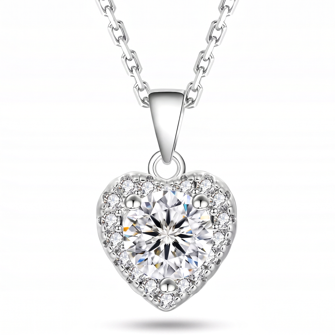 “Helsinki” Moissanite 1ct Heart Halo Necklace