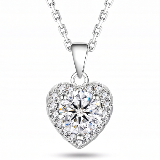 “Helsinki” Moissanite 1ct Heart Halo Necklace