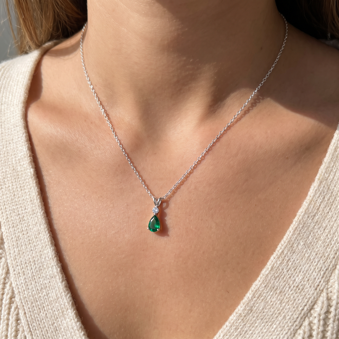 Dublin Emerald Teardrop Pendant worn