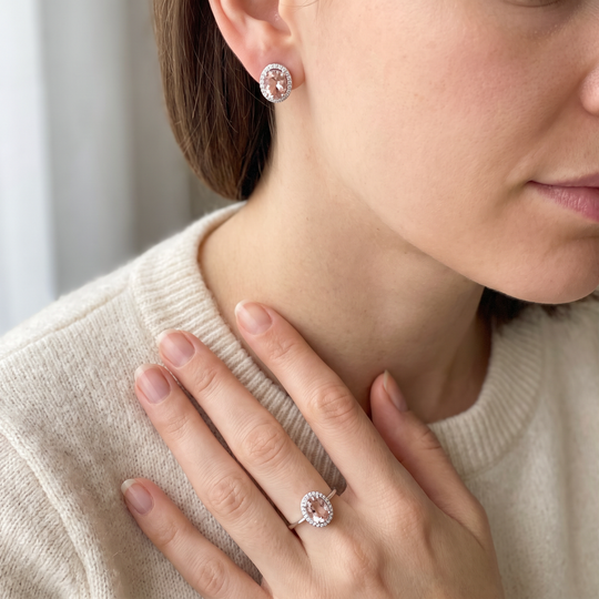 Bali Morganite Halo Studs worn