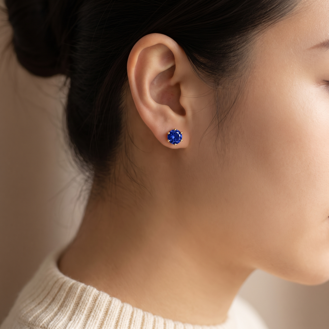 Miami Sapphire Tennis Set — stud earrings worn
