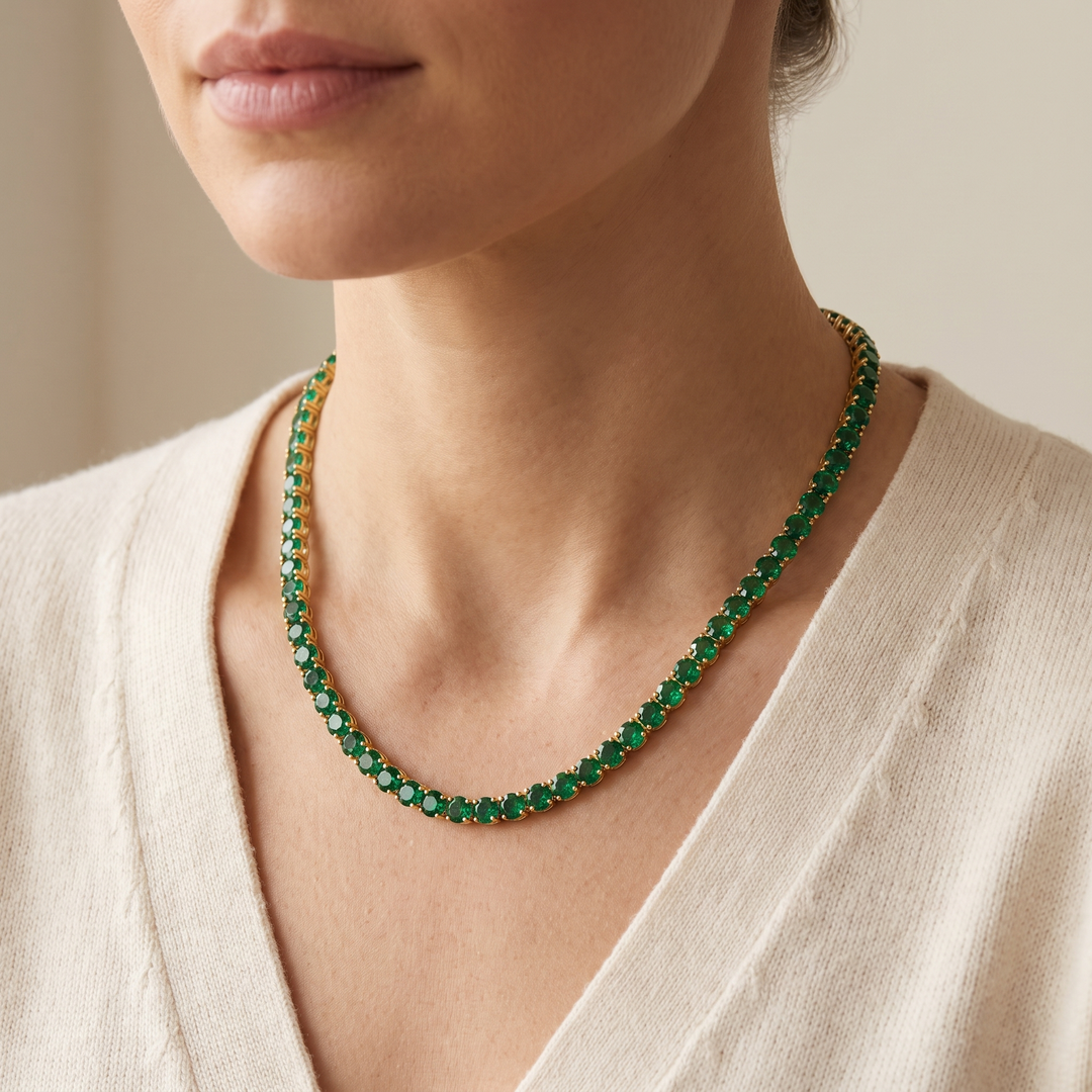 Miami Emerald Tennis Set — necklace worn at the collarbone
