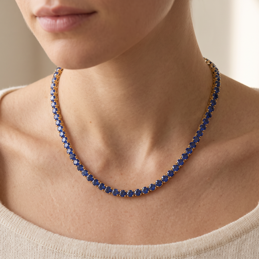 Miami Sapphire Tennis Set — necklace worn at the collarbone