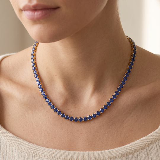 Miami Sapphire Tennis Set — necklace worn at the collarbone