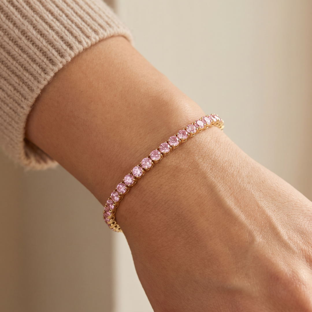 Miami Pink Sapphire Tennis Set — bracelet worn on the wrist