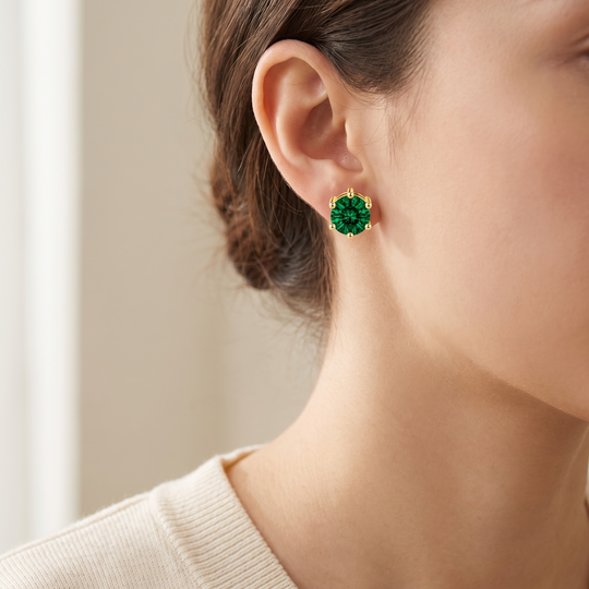 Miami Emerald Tennis Set — stud earrings worn