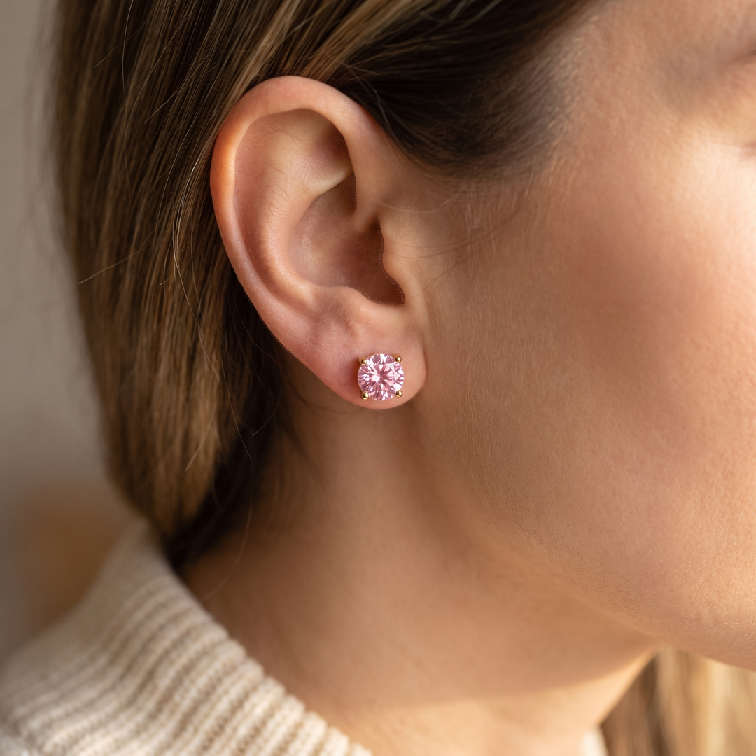 Miami Pink Sapphire Tennis Set — stud earrings worn