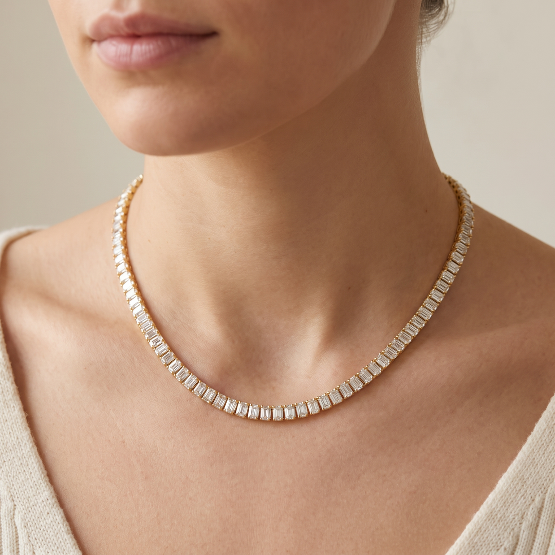 Boston Classic Baguette Set — necklace worn at the collarbone