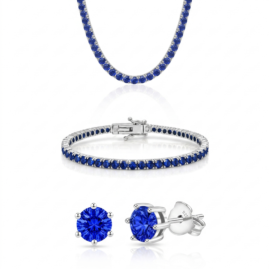 Miami Sapphire Tennis Set in Silver — the full set