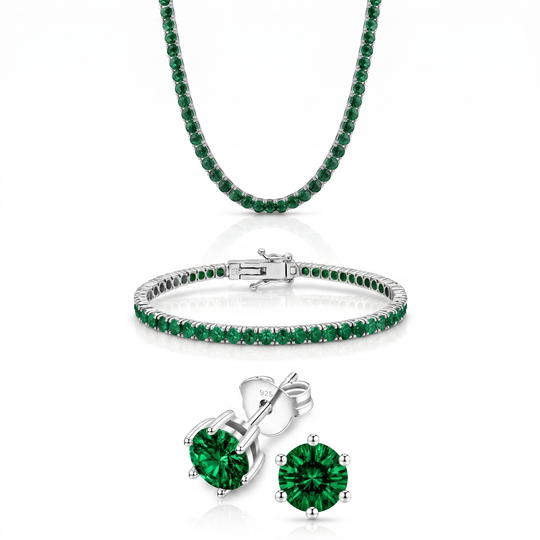 Miami Emerald Tennis Set in Silver — the full set