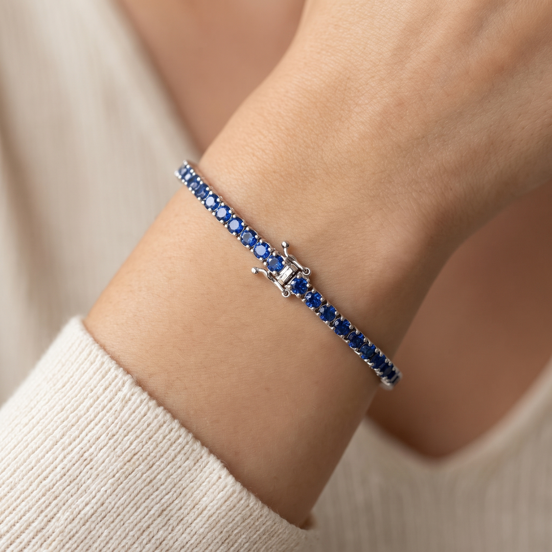 Miami Sapphire Tennis Set in Silver — bracelet worn on the wrist
