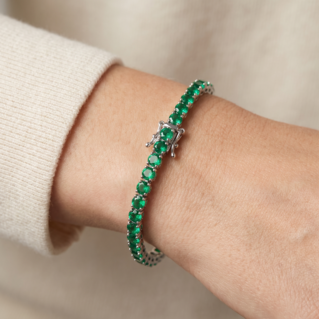 Miami Emerald Tennis Set in Silver — bracelet worn on the wrist