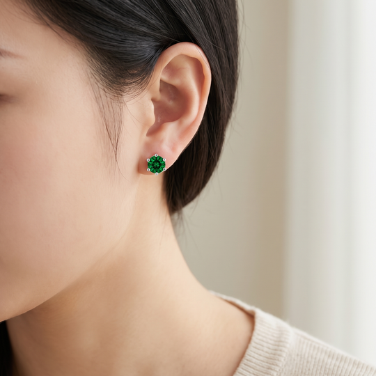 Miami Emerald Tennis Set in Silver — stud earrings worn
