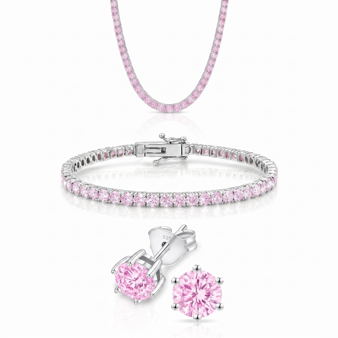 Miami Pink Sapphire Tennis Set in Silver — the full set