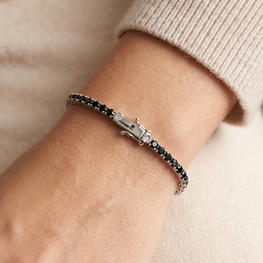 Miami Onyx Tennis Set in Silver — bracelet worn on the wrist