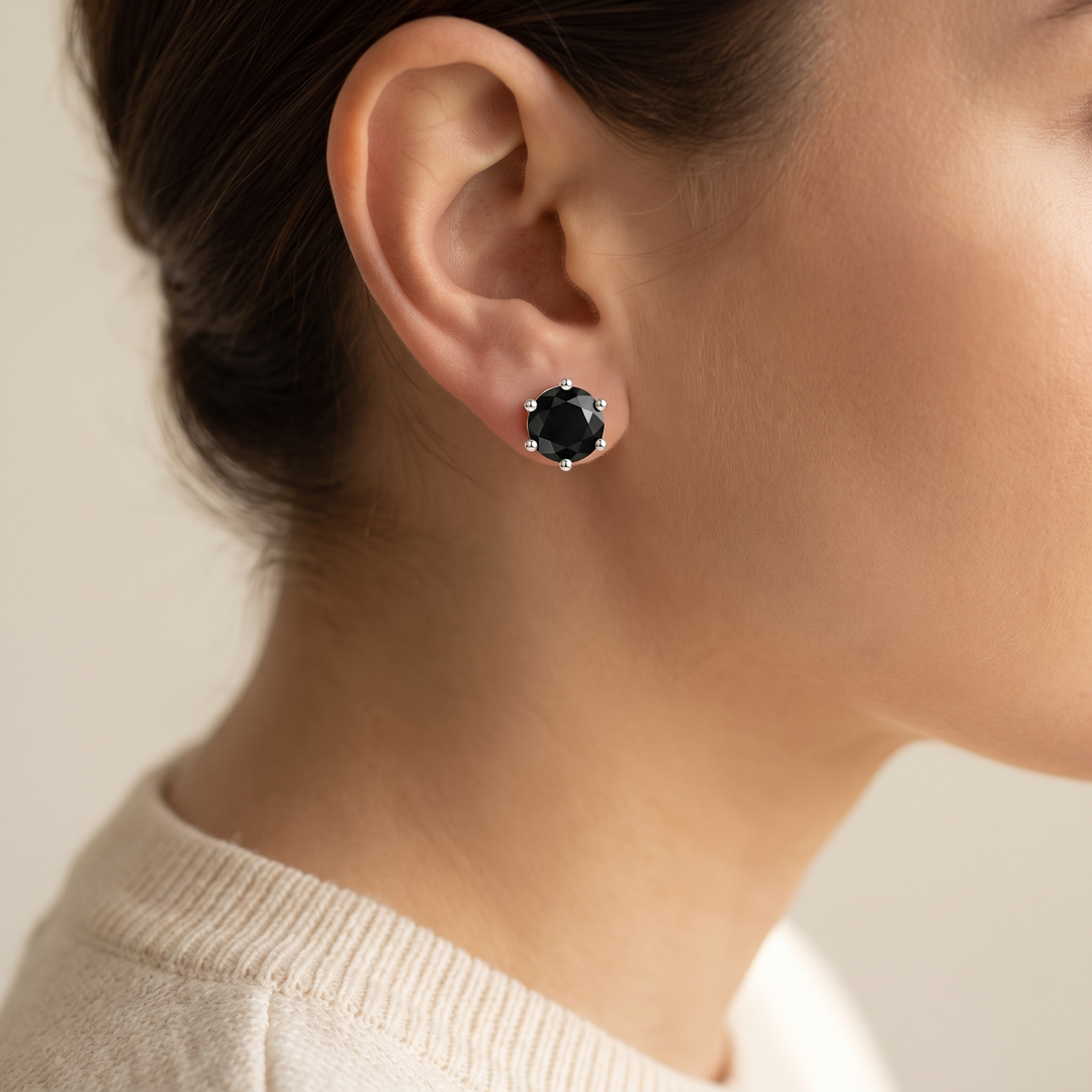 Miami Onyx Tennis Set in Silver — stud earrings worn