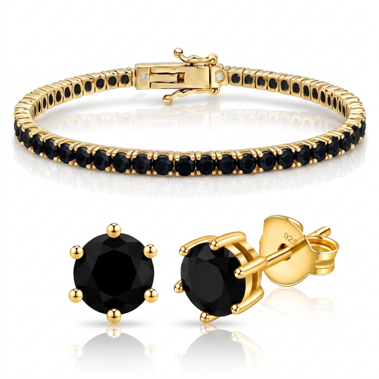 Miami Onyx Bracelet & Studs Set in Gold — the full set