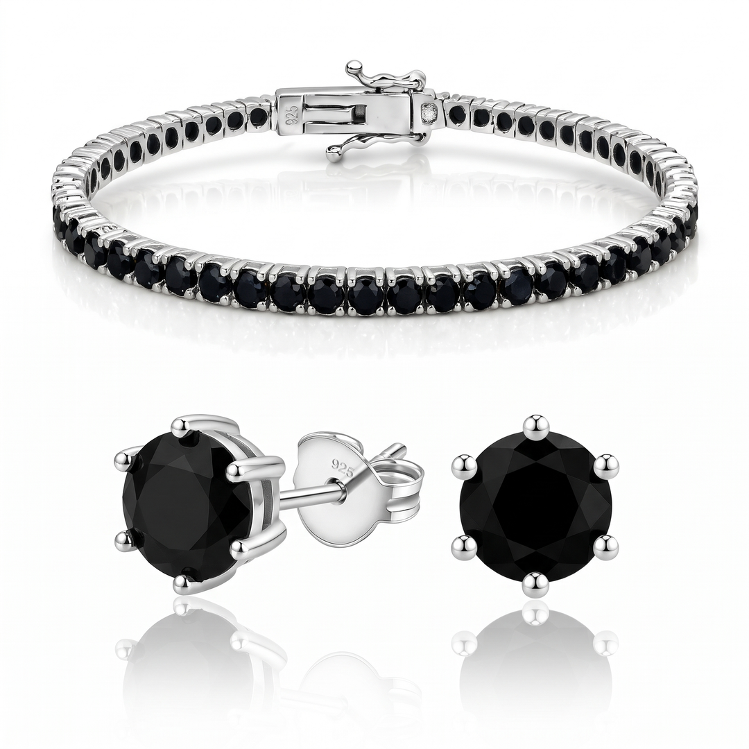 Miami Onyx Bracelet & Studs Set in Silver — the full set