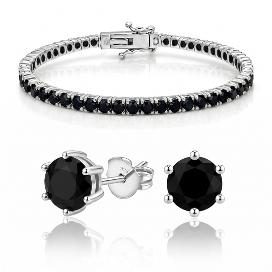 Miami Onyx Bracelet & Studs Set in Silver — the full set