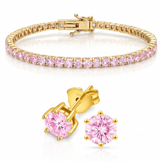 Miami Pink Sapphire Bracelet & Studs Set in Gold — the full set