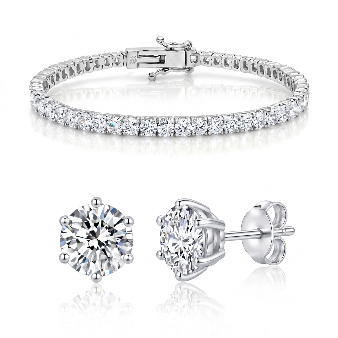 Miami Classic Bracelet & Studs Set in Silver — the full set
