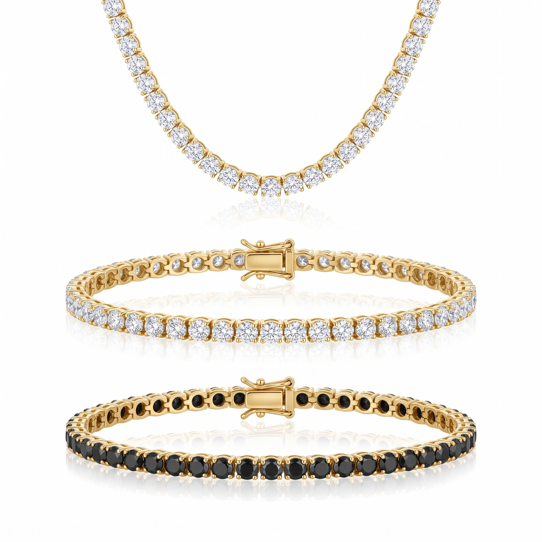 Miami Classic Choker & Onyx Stack Trio Set in Gold — the full set