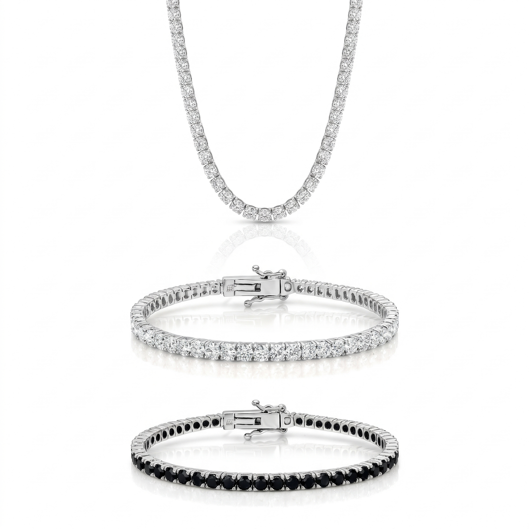 Miami Classic Choker & Onyx Stack Trio Set in Silver — the full set