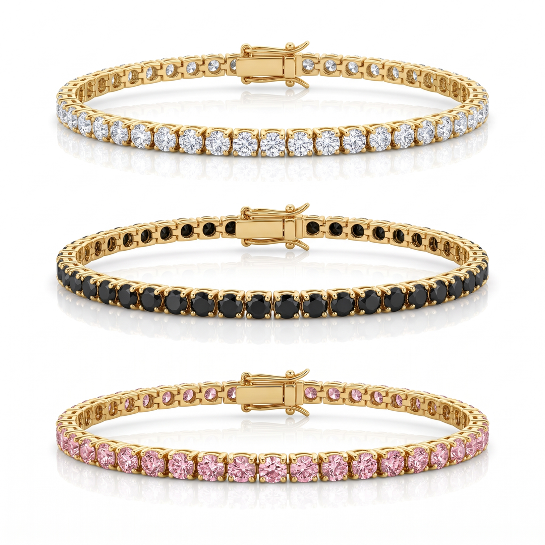 Miami Classic, Onyx & Pink Stack Set in Gold — the full set