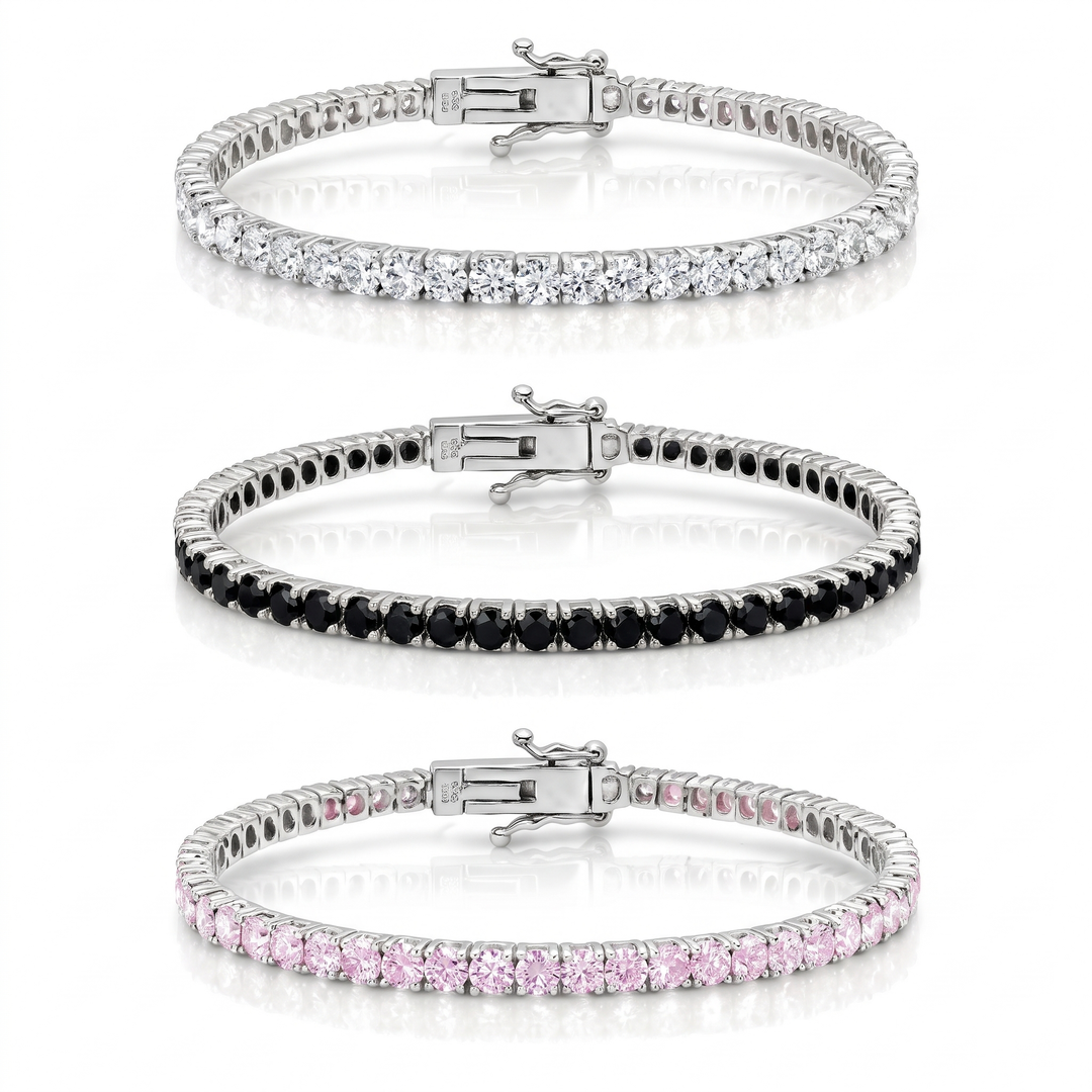 Miami Classic, Onyx & Pink Stack Set in Silver — the full set