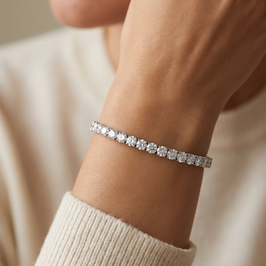 Miami Classic Bracelet & Studs Set in Silver — bracelet worn