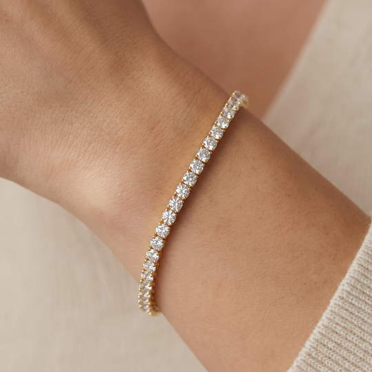 Miami Classic, Onyx & Pink Stack Set in Gold — bracelet worn