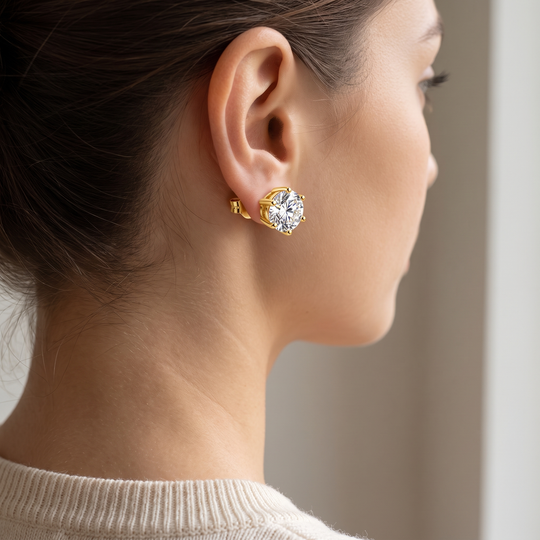 Miami Classic Bracelet & Studs Set in Gold — studs worn
