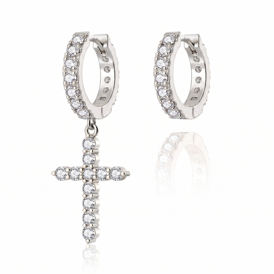 "Athens" Pave Huggie & Cross Drop Earrings