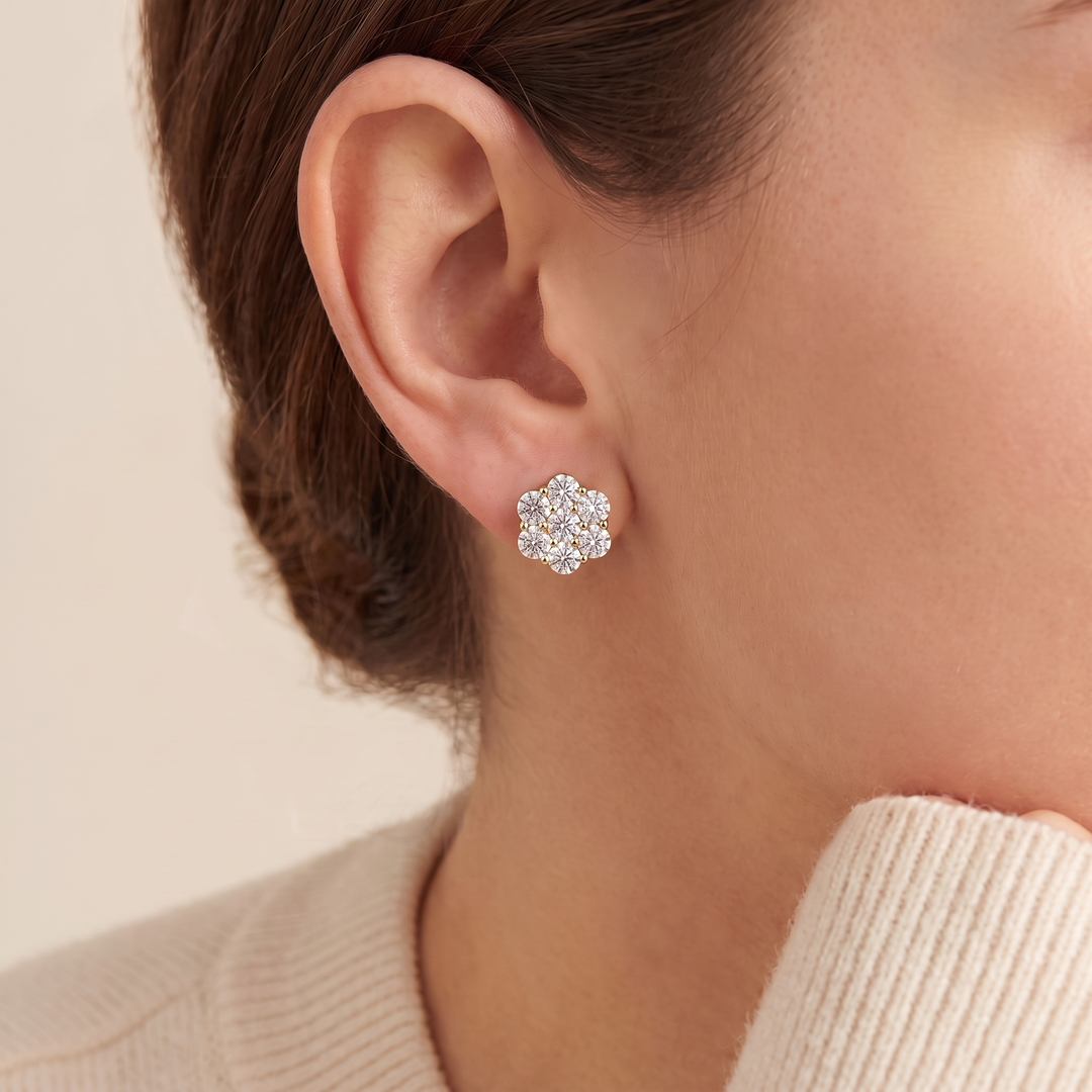 "Marseille" Flower Cluster Studs — Gold, worn